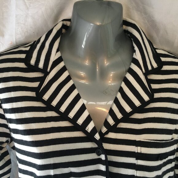 *HOST PICK* Kate Spade Pajama Top Classic Brushed Cotton Black White Stripe XS - Picture 4 of 13